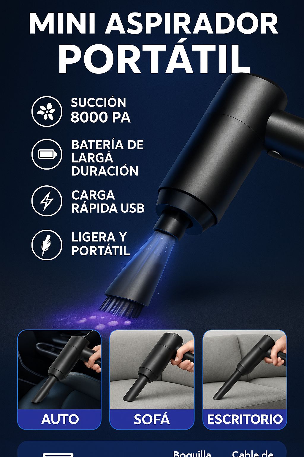 Aspiradora de mano portátil 3 en 1